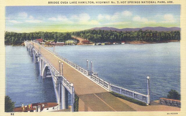 Bridge over Lake Hamilton, Highway No. 7, Hot Spirngs, Garland County, Ark., ca. 1930.(00610)